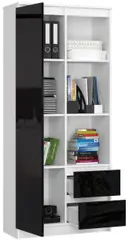 Regál R11 R80 1D2SZ bílá/černý lesk