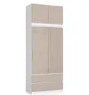 Šatní skříň s nástavbou S90 2D2SZ bílá/cappuccino lesk