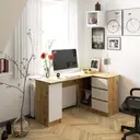 Rohový počítačový stůl B20 pravá - dub artisan/bílá
