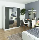 Šatní skříň posuvná se zrcadlem 150 cm bílá/grafitová šedá