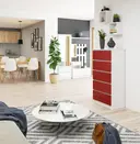Komoda K60 5SZ bílá/červený lesk