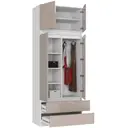 Šatní skříň s nástavbou S90 2D2SZ bílá/cappuccino lesk