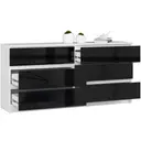 Komoda K160 6SZ bílá/černý lesk