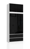 Šatní skříň s nástavbou S90 2D2SZ bílá/černý lesk