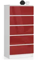 Komoda K60 5SZ bílá/červený lesk