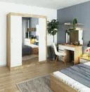 Šatní skříň posuvná se zrcadlem 150 cm dub sonoma/bílá
