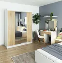 Šatní skříň posuvná se zrcadlem 150 cm bílá/dub sonoma