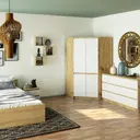 Rohová šatní skříň S100 4D dub artisan/bílá
