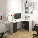 Rohový počítačový stůl B20 pravá - bílá/grafitová šedá