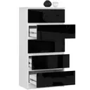 Komoda K60 5SZ bílá/černý lesk