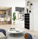 Komoda K60 6SZ bílá/černý lesk