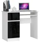 Počítačový stůl Piksel levá - bílá/černý lesk