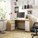 Rohový počítačový stůl B20 levá - dub artisan/bílá
