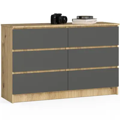 Komoda K120 6SZ dub artisan/grafitová šedá