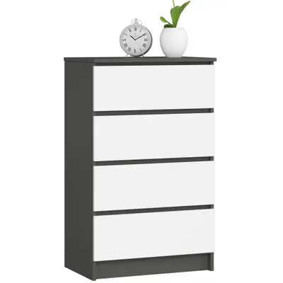 Komoda K60 4SZ grafitová šedá/bílá