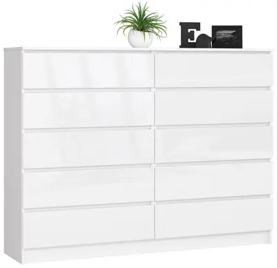 Komoda K160 10SZ bílá/bílý lesk