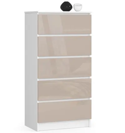 Komoda K60 5SZ bílá/cappuccino lesk