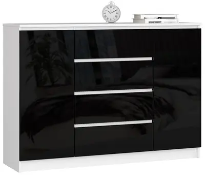 Komoda K140 2D4SZ bílá/černý lesk
