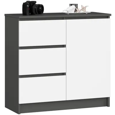 Komoda K80 Jerry 1D3SZ grafitová šedá/bílá