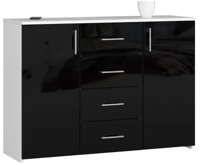 Komoda K45 bílá/černý lesk