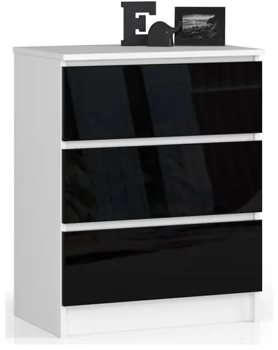 Komoda K60 3SZ bílá/černý lesk