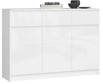Komoda K140 3D3SZ bílá/bílý lesk