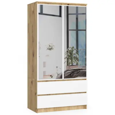 Šatní skříň S90 2D2SZ se zrcadlem dub artisan/bíla