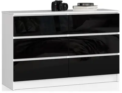 Komoda K120 6SZ bílá/černý lesk
