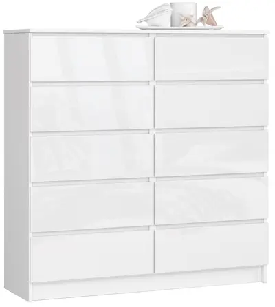 Komoda K120 10SZ bílá/bílý lesk