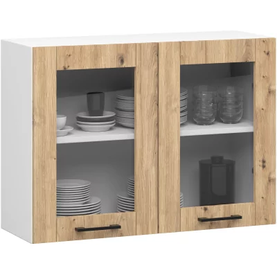 Závěsná kuchyňská vitrína Olivia W80 H580 bílá/dub artisan