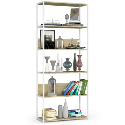 Kovový regál Loft 80 cm bílá/dub artisan