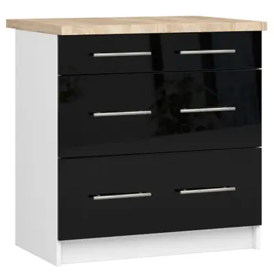 Kuchyňská skříňka Olivia S80 3SZ bílá/černý lesk