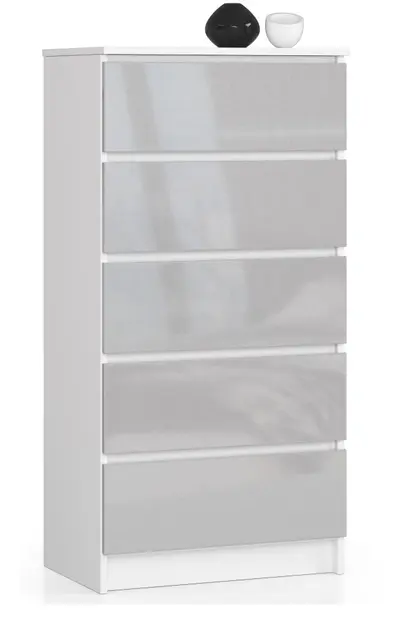 Komoda K60 5SZ bílá/metalický lesk
