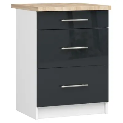 Kuchyňská skříňka Olivia S60 3SZ bílá/grafitový lesk