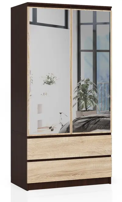 Šatní skříň S90 2D2SZ se zrcadlem wenge/dub sonoma