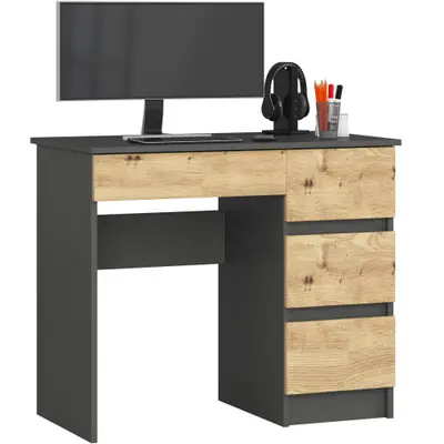 Počítačový stůl A-7 pravá - grafitová šedá/dub artisan