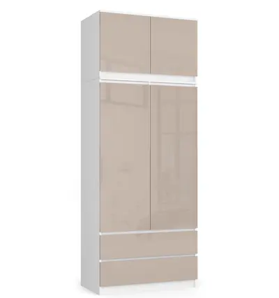 Šatní skříň s nástavbou S90 2D2SZ bílá/cappuccino lesk