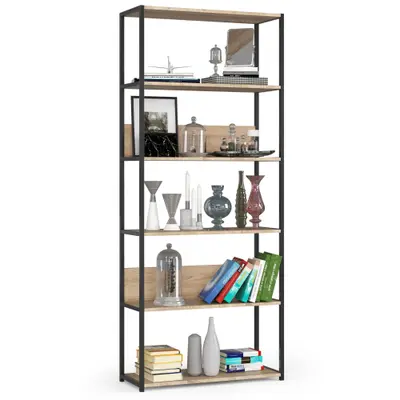 Kovový regál Loft 80 cm černá/dub sonoma