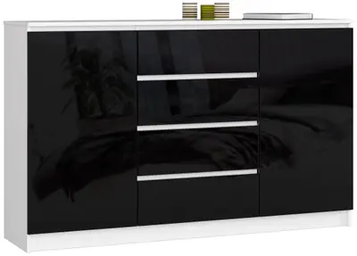 Komoda K160 2D4SZ bílá/černý lesk