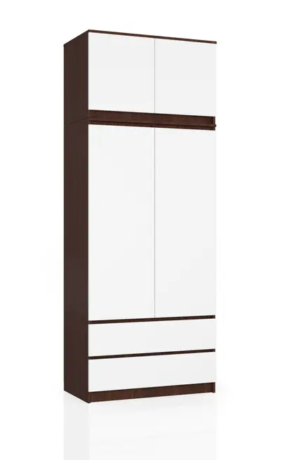 Šatní skříň s nástavbou S90 2D2SZ wenge/bílá