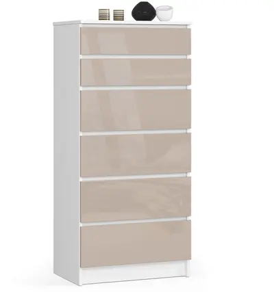 Komoda K60 6SZ bílá/cappuccino lesk