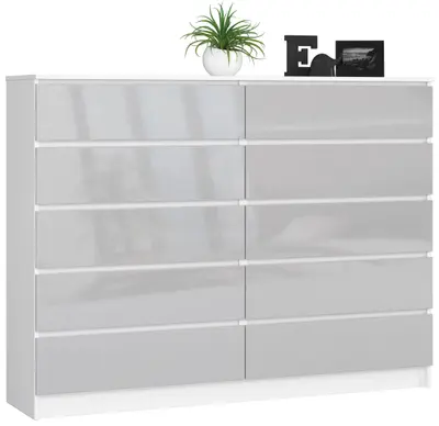 Komoda K160 10SZ bílá/metalický lesk