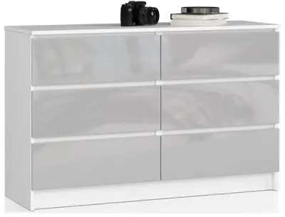 Komoda K120 6SZ bílá/metalický lesk