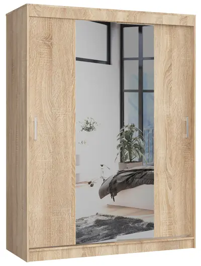 Šatní skříň posuvná se zrcadlem 150 cm dub sonoma