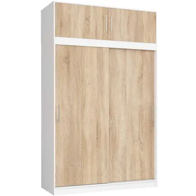 Šatní skříň posuvná s nástavbou Mono 150 cm bílá/dub sonoma