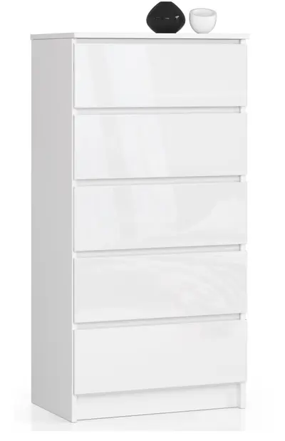 Komoda K60 5SZ bílá/bílý lesk