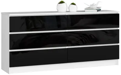 Komoda K160 6SZ bílá/černý lesk