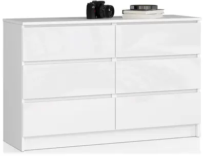 Komoda K120 6SZ bílá/bílý lesk