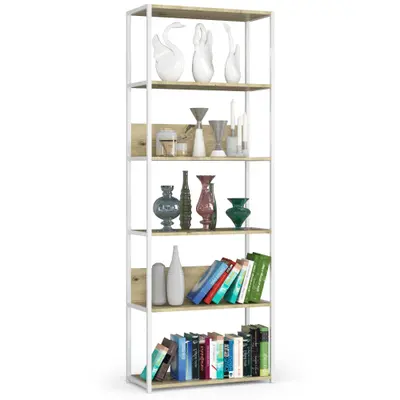 Kovový regál Loft 70 cm bílá/dub artisan