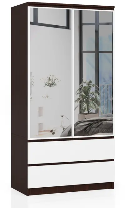 Šatní skříň S90 2D2SZ se zrcadlem wenge/bílá